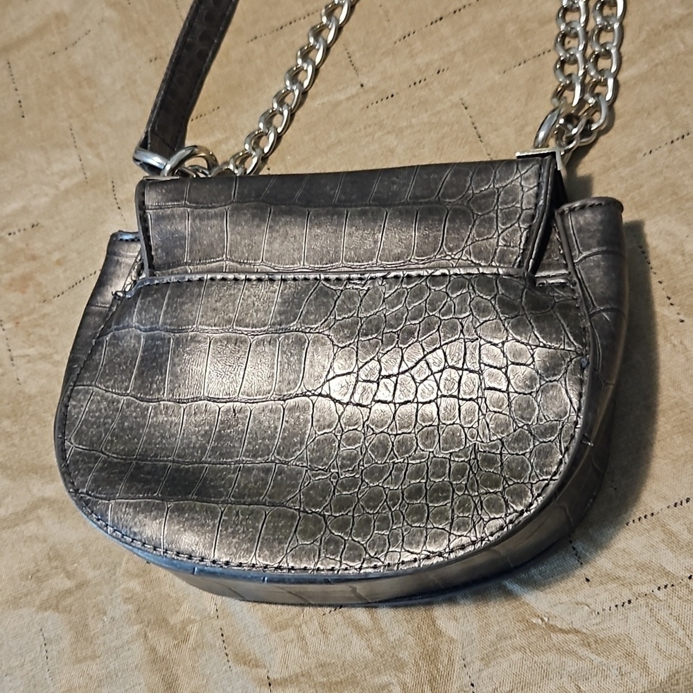Bebe Silver Pewter Faux Leather Baguette Bag - Picture 4 of 9